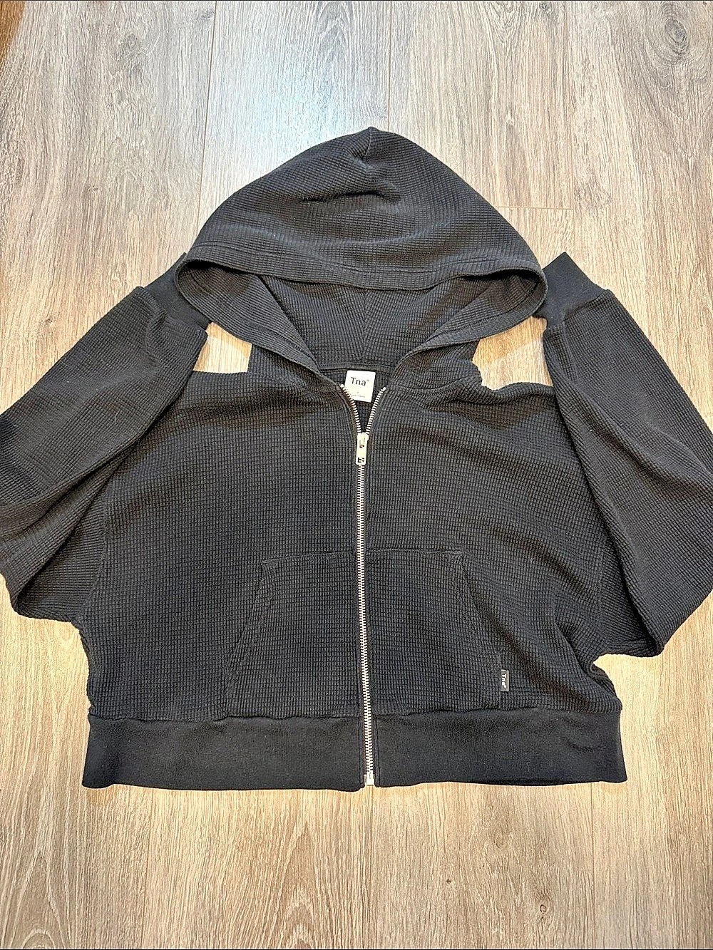 Tna Waffle Zip Hoodie Black Zip-Up Hooded Top